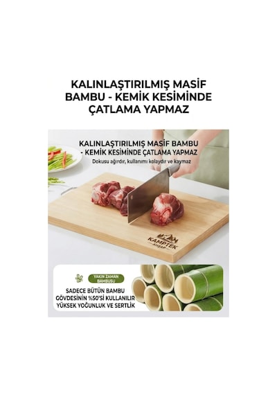 Kamptek Ahşap Bambu Kesme Tahtası 2'li Set - Ergonomik Metal Kulplu Doğal Sunum Tahtası Doğal Ahşap Çok Renkli