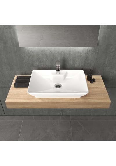 Aqua Bagno Leon Tezgah Üstü Lavabo 60x40 Cm Batarya Delikli Seramik Beyaz Çanak Lavabo-1.31.62.1.no