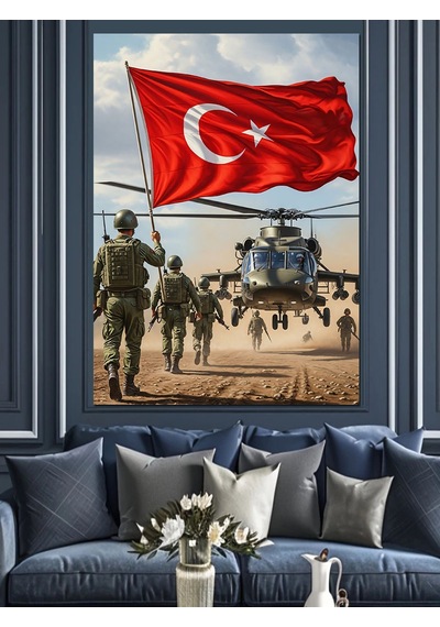 Ahşap Tablo Türk Bayrağı Ve Kahraman Askerler İnsan Figürlü Tablolar