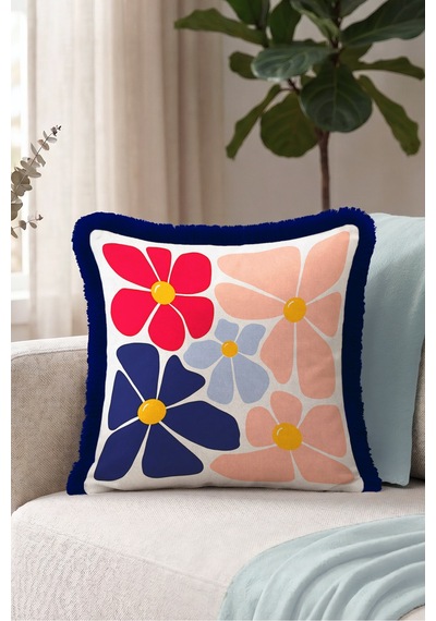Retro Çiçek Desenli Saçaklı Yastık Kılıfı - Pop Art Floral Modern Lacivert Püsküllü Kırlent Kılıfı Sakin Yörünge Lime Retro Çiçek Desenli Saçaklı Yastık Kılıfı - Pop Art Floral Modern Lacivert Püsküllü Kırlent Kılıfı Sakin Yörünge Lime