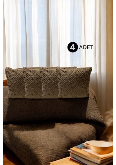 Bohem 4'lü Dekoratif Yastık Kılıfı Kırlent Kılıfı 43x43 Cm Kahverengi Otantik Dsn Kahverengi