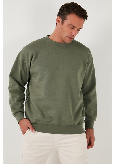 Buratti Regular Fit Bisiklet Yaka Pamuklu Içi Tüylü Yumuşak Şardonlu Erkek Sweat 5905255 Haki