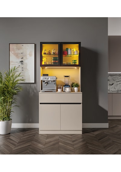 Viona Kum Beji Mini Komple Mdf Led Aydınlatmalı Kahve Köşesi Bej