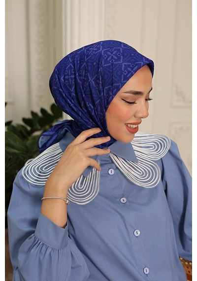 Silk Home Pusula Desen Soft Pamuk Eşarp Koyu Mavi