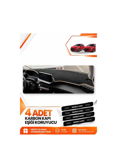 Peugeot 208 2020-2024 Uyumlu Ön Örtüsü Torpido Koruma Koruyucu Kılıfı Halısı - Siyah Bej