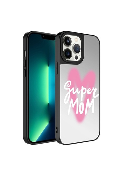 Apple Uyumlu iPhone 13 Pro Kılıf Aynalı Desenli Kamera Korumalı Parlak Zore Mirror Kapak Süper Anne