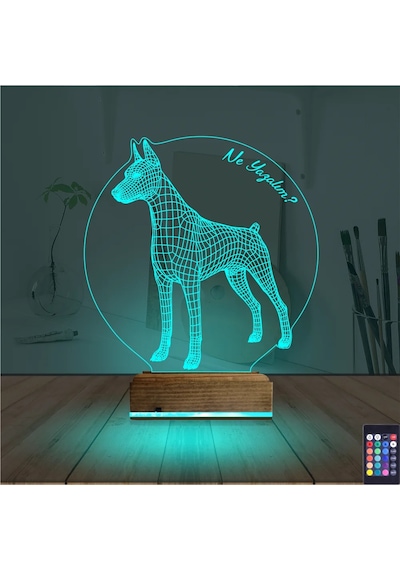 Luvivia Köpek Doberman Kişiye Özel 3d Lamba - Masa Gece Lambası Şeffaf