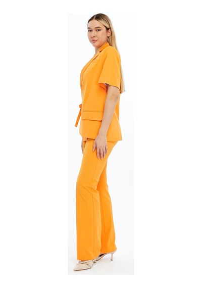 Selectmoda Kadın Yüksek Bel Düz Paça Turuncu Kumaş Pantolon