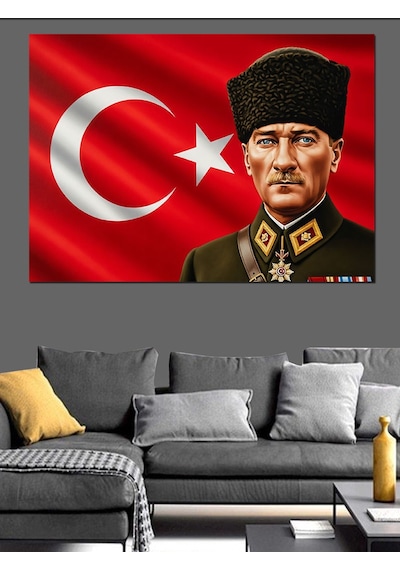 Türkiye Bayrağı Atatürk Dekoratif Kanvas - Mdf Ahşap Tablo