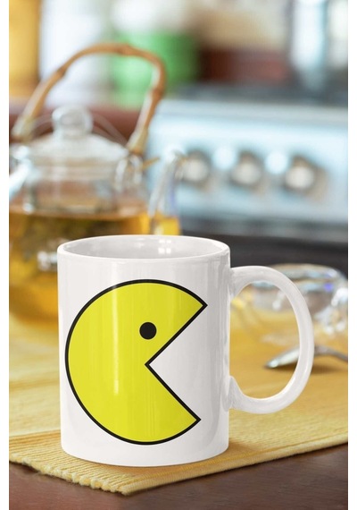 Pac-man Baskılı Porselen Kupa Bardak Beyaz