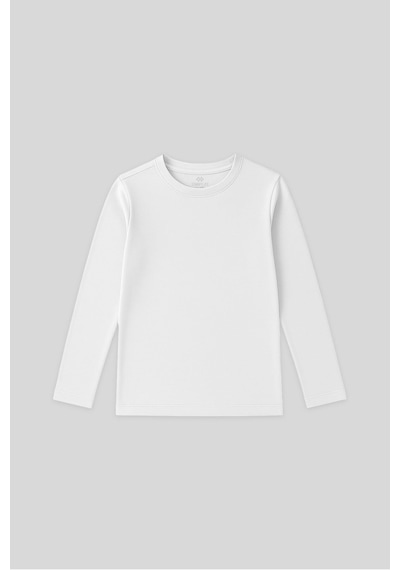 Beyaz O Yaka Standart Fit Basic Uzun Kollu Unisex Çocuk T-shirt - 11329 Beyaz