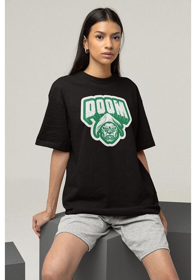 Doctor Doom Baskılı Unisex Oversize Marvel Tişört Siyah