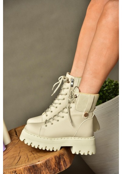 Fox Shoes R973970109 Bej Kalın Tabanlı Kadın Bot Bej