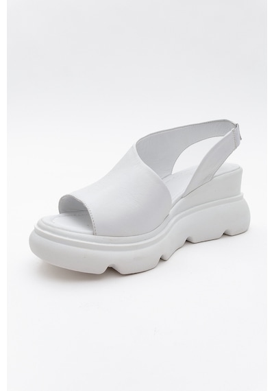 Luvishoes Agusto Beyaz Cilt Hakiki Deri Kadın Dolgu Topuk Sandalet Beyaz