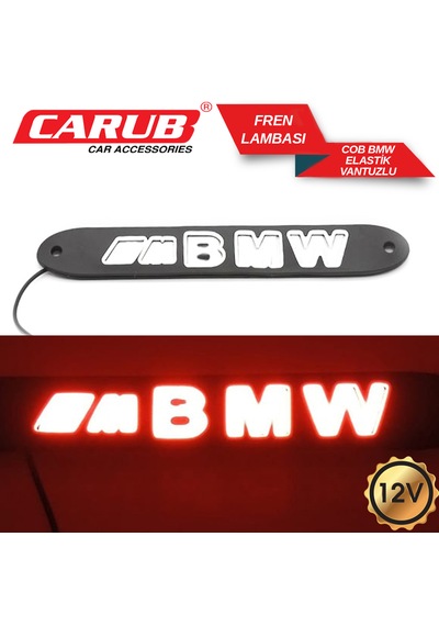 Carub Kırmızı Led Fren Lambası Elastik Vantuzlu 12v Cob Bmw Yazılı Arka Stop Lambası Led