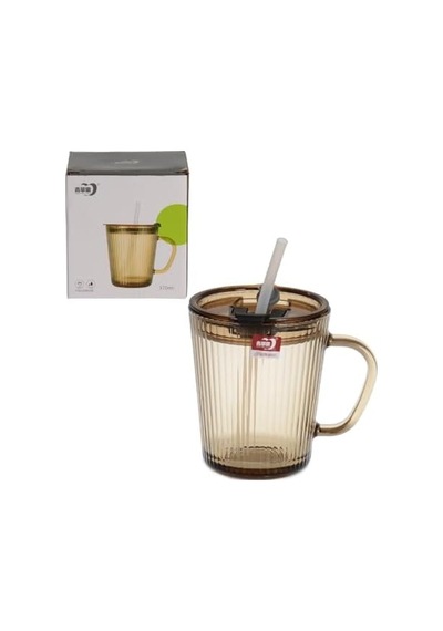 Kapaklı Pipetli Cam Kupa Bardak Çay Kahve Meşrubat Tatlı Bardağı Kahverengi 370 Ml Aeropress
