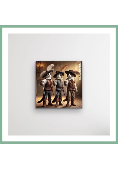 Bşkvirgo Üç Silahşör Kedi Kanvas Tablo 90x90cm Bsk2026 Çok Renkli