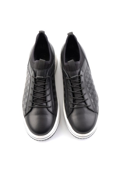 Siyah Hakiki Deri Erkek Sneaker E01958181643 Siyah