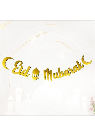 Eid Mubarak Metalik Altın Banner - 2 M