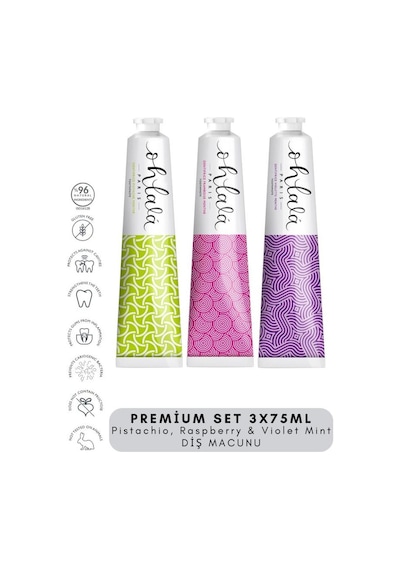 Ohlala Pistachio, Raspberry & Violet Mint Premium Set 3 X 75 Ml Diş Macunu