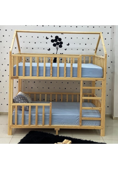 Markaawm Markaawm Montessori Yatak Çatılı Doğal Ahşap Ranza Karyola Akçaağaç