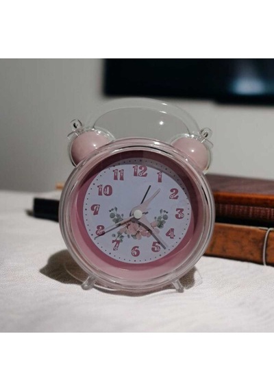 Sevimli Çalar Saat, Çiçek Modelli Kristal Tasarımlı, Rahat Arka Ayarı, Net Ve Yüksek Sesli Alarm Pembe
