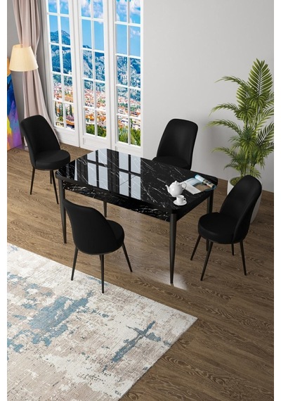 Canisa Concept Zen Serisi 80x132 Mdf Açılabilir Siyah Mermer Desen Masa Takımı Ve 4 Siyah Sandalye Siyah Sandalyeler Siyah Masa Canisa Concept Zen Serisi 80x132 Mdf Açılabilir Siyah Mermer Desen Masa Takımı Ve 4 Siyah Sandalye Siyah Sandalyeler Siyah Masa