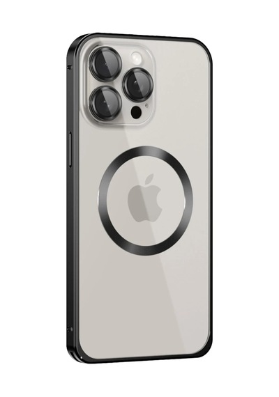 Joko Apple iPhone Uyumlu  15 Pro Max Uyumlu Kılıf Metal Bumper Magneticsafe Kapak - Siyah