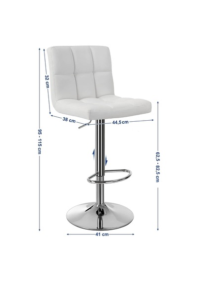 Bar Tabureleri, 2'li Set, Yüksekliği Ayarlanabilir Pu Kapaklı Bar Sandalyeleri, 360 Döner Sandalye, Arkalık Ve Ayaklıklı Mutfak Sandalyesi, Lobi, Tezgah, Krom Kaplama Çelik, Beyaz Ljb64w Çok Renkli