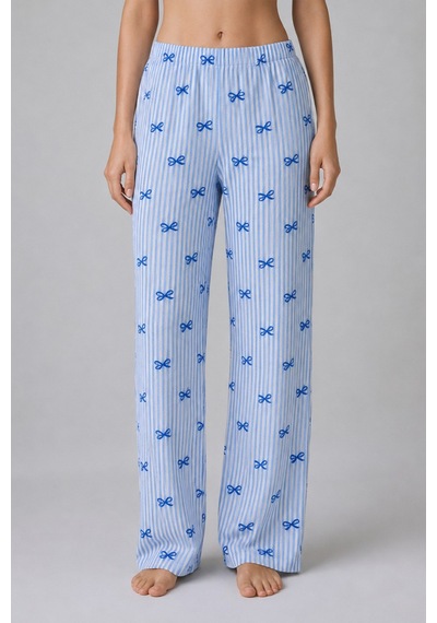 Mavi Kurdele Desenli Çizgili Bürümcük Pijama Takımı 4645-mavi