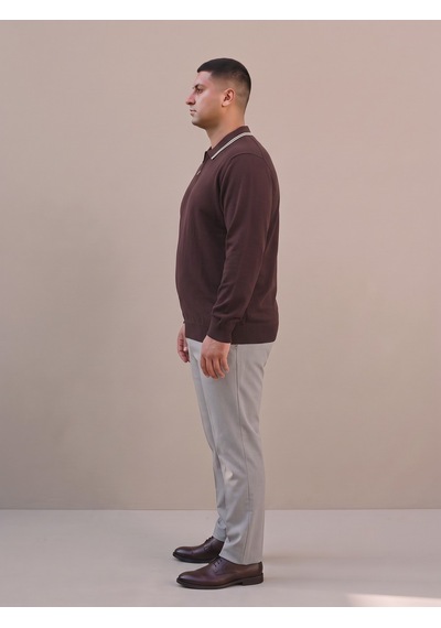 Maccali Erkek Koyu Kahve Büyük Beden Gizli Fermuarlı Polo Yaka Triko Sweatshirt Maccali Erkek Koyu Kahve Büyük Beden Gizli Fermuarlı Polo Yaka Triko Sweatshirt