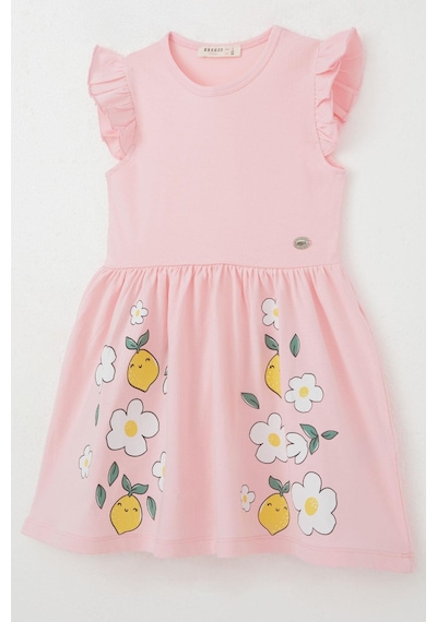 Breeze Kız Çocuk Elbise Etek Kısmı Limon & Çiçek Baskılı 2-6 Yaş, Pembe Pembe