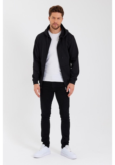 Comeor Kanguru Cepli Kapüşonlu Fermuarlı İçi Pamuklu Erkek Sweatshirt Siyah 001 Siyah
