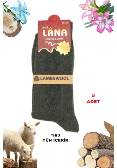 Kral Socks 5 Çift Kışlık Yün Çorap Lambswool Özel Kuzu Yünlü Termal Özellikli Siyah
