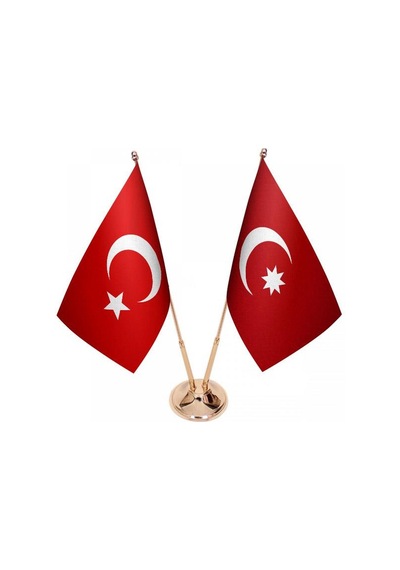 Masa Üstü Osmanlı Devleti Bayrağı Türk Bayrağı İkili Pirinç Direk