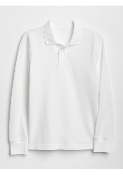 Waynap Uzun Kol Polo Yaka Unisex Okul Tshirt - Beyaz