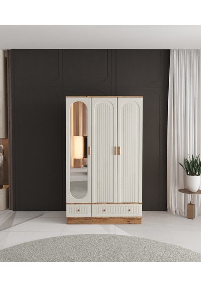 Mila 3 Kapaklı Çekmeceli Bazalı Gardırop - Tamamı Mdf Aytaşı