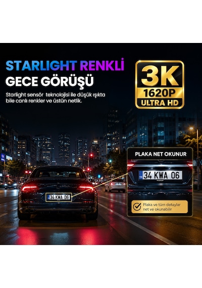 Kawa D6 3K 1620P 145° Geniş Açı Lens DSI-2 Gece Görüşlü G-Sensörlü WDR WiFi Araç Kamerası