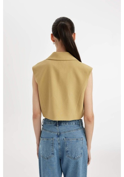 DeFacto Crop Ceket Yaka Basic Düz Blazer Yelek D1199AX24SMKH485 Haki