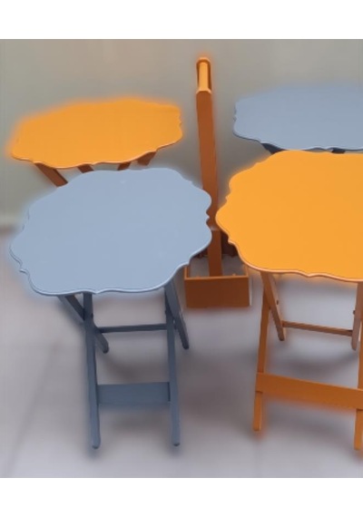 Çanta Zigon Sehpayonca Dörtlü Model Ahşap Mdf Gri Ve Hardal Renk Uyumu El Yapımı
