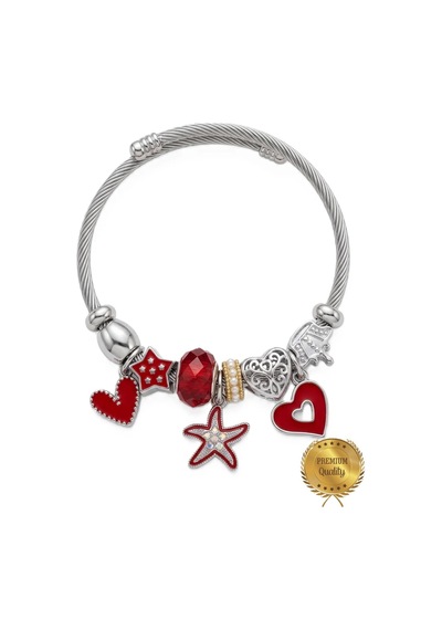 Burgu Charm Bileklik, Gümüş Tel Kırmızı Kalp Yıldız Ve Denizyıldızı Charmlı Kadın Kelepçe Bileklik - Kararma Yapmaz, Ahşap Kutu İçerisinde Gümüş Gümüş Burgu Charm Bileklik, Gümüş Tel Kırmızı Kalp Yıldız Ve Denizyıldızı Charmlı Kadın Kelepçe Bileklik - Kararma Yapmaz, Ahşap Kutu İçerisinde Gümüş Gümüş