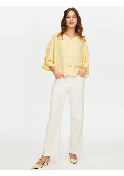 Faik Sönmez Gold Düğme Detaylı Dökümlü Rayon Bluz W26blz006 Uw26blz00660 Sarı