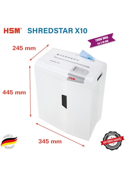 HSM SHREDSTAR X10 Evrak İmha Makinesi / Kağıt Kırpma Makinesi - CD İmha Makinesi - 4,5 x 30 MM - 20 L