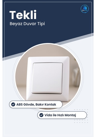Tekli Lamba Anahtarı Beyaz Duvar Tipi Priz Abs Bakır Kontaklı Mon