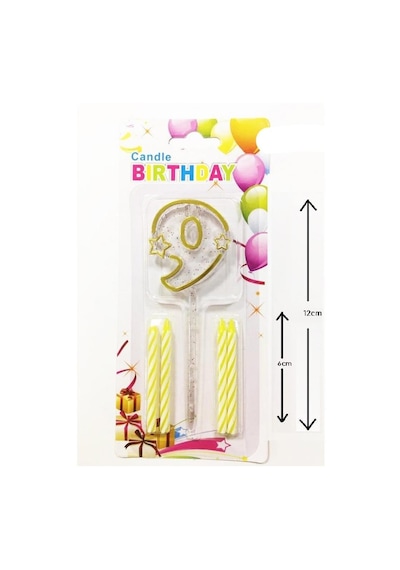 Mika Şeffaf 9 Rakam Gold Mum Set