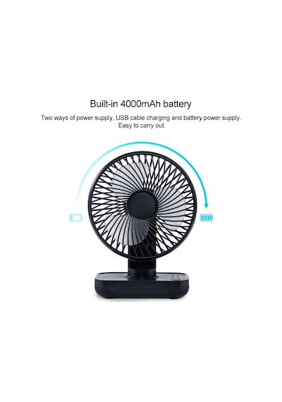 Cbtx D606 4w Usb Şarj Edilebilir Taşınabilir Dört Hızlı Ayarlanabilir Masaüstü Fanı Siyah
