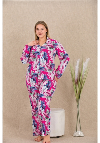 Hrşytrend Herşeytrend Büyük Beden Renkli Yaprak Desenli Düğmeli Uzun Kol Viskon Pijama Takımı Görsel Hrşytrend Herşeytrend Büyük Beden Renkli Yaprak Desenli Düğmeli Uzun Kol Viskon Pijama Takımı Görsel