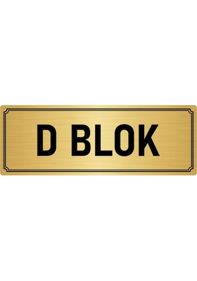 Metal Yönlendirme Levhası, Departman Kapı İsimliği D Blok 7x20 cm Altın Renk