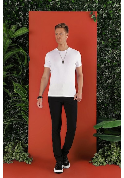Efor Slim Fit Bisiklet Yaka Düz Pamuklu Beyaz Tişört Ts 823 Beyaz