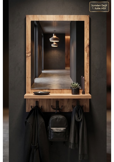 Antik Ahşap Dekoratif Oda Hol Salon Aynası Raflı Aynalı Askılık Set Portmanto Banyo Lavabo Duvar Antre Raflı Askılı Ayna Anx-05x Atlantik Çam